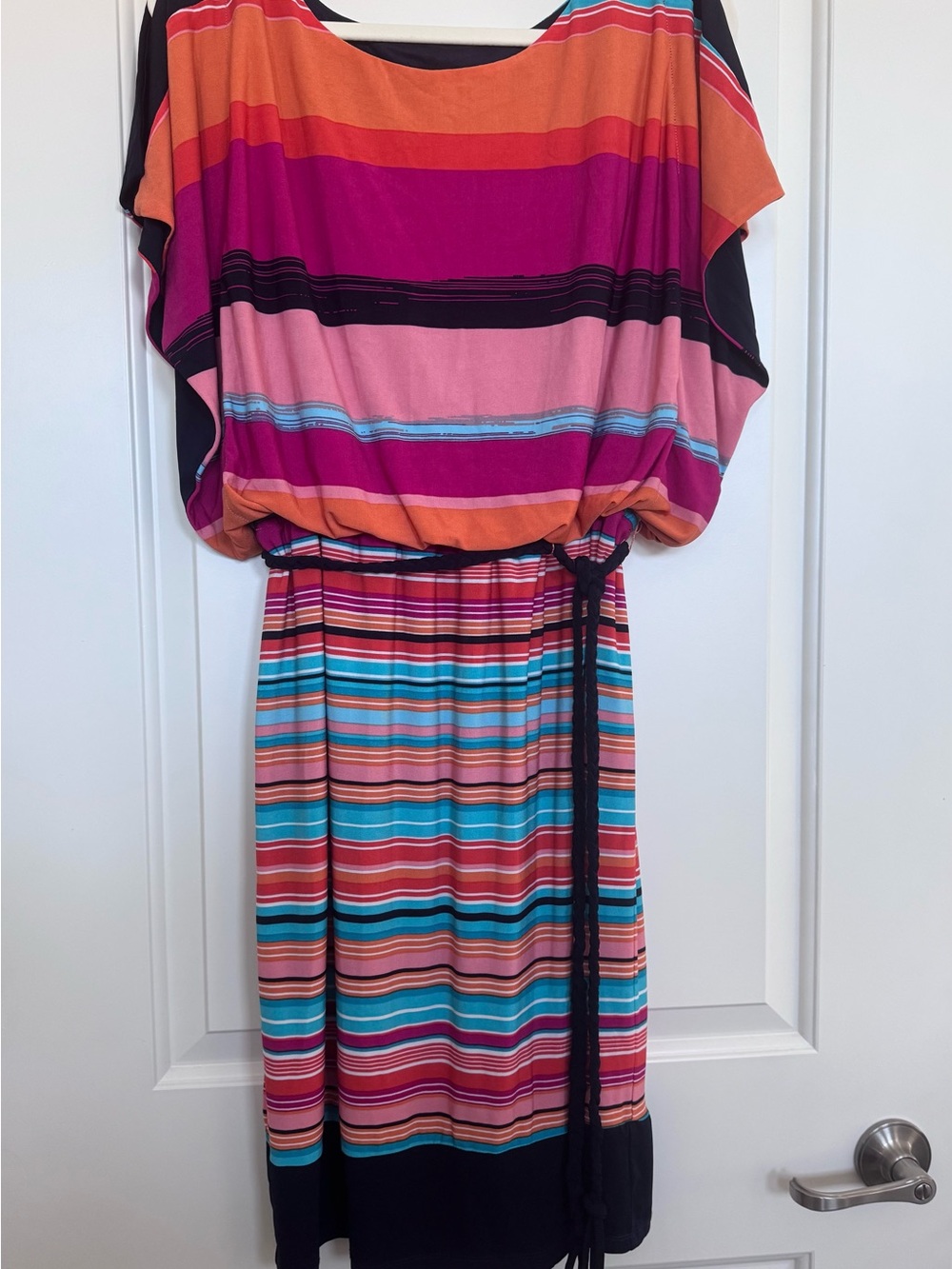 Signature by Sangria Pink, Orange & Turquoise Striped Midi Dress